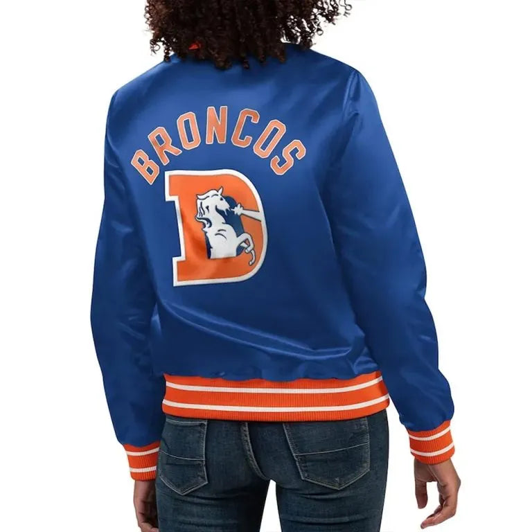 Denver Broncos Full Count Full-Snap Varsity Blue Satin Men's Bomber Jacket