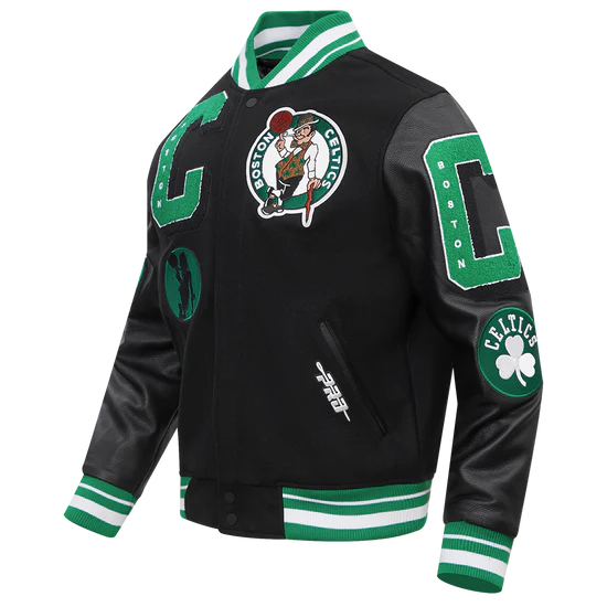 Boston Celtics Mash Up Black Wool & Genuine Leather Sleeves Men's Varsity Letterman Jacket