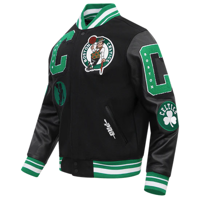 Boston Celtics Mash Up Black Wool & Genuine Leather Sleeves Men's Varsity Letterman Jacket