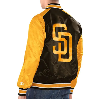 San Diego Padres Renegade Varsity Full-Snap Brown/Gold Satin Men's Jacket