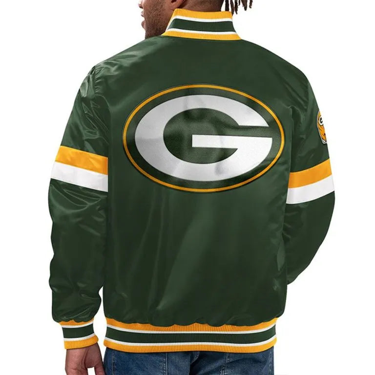 Green Bay Packers Home Game Full-Snap Varsity Green Satin Men's Bomber Jacket