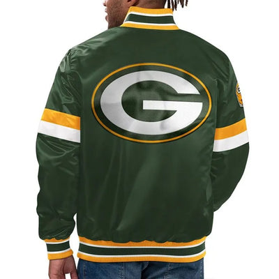 Green Bay Packers Home Game Full-Snap Varsity Green Satin Men's Bomber Jacket