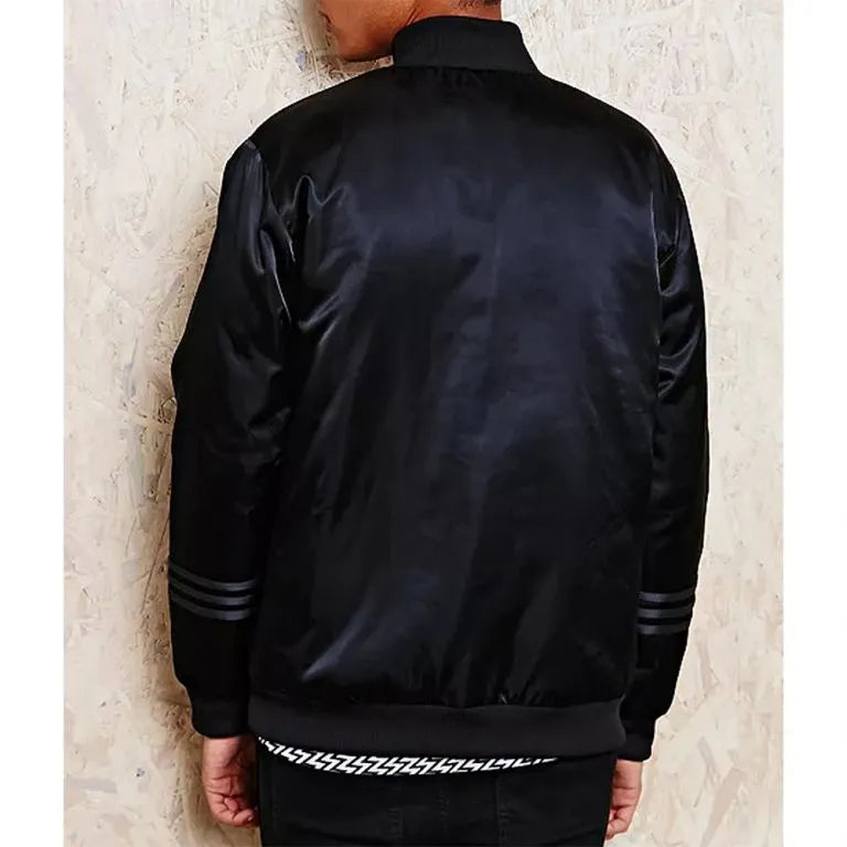 Brooklyn Nets Full-Snap Varsity Black Satin Men's Bomber Jacket