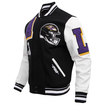 Baltimore Ravens Black Wool and White Leather Sleeves Varsity Men's Jacket