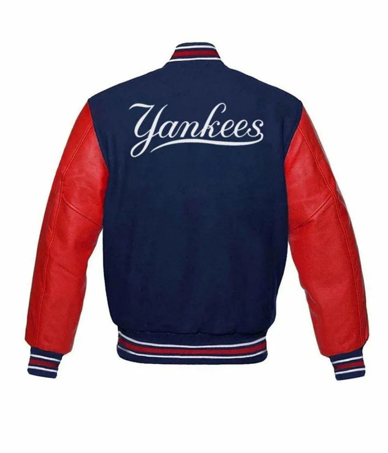 New York Yankees Blue Wool and Red Leather Sleeves Varsity Men's Jacket