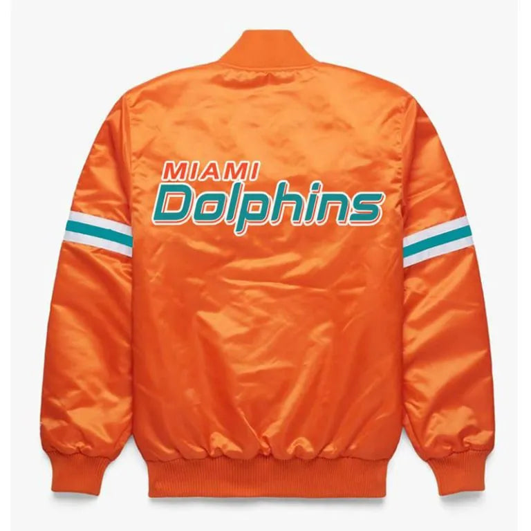Miami Dolphins Full-Snap Varsity Orange Satin Men's Bomber Jacket