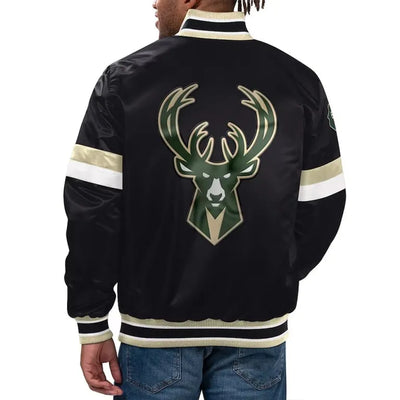 Milwaukee Bucks Home Game Full-Snap Varsity Black Satin Men's Bomber Jacket