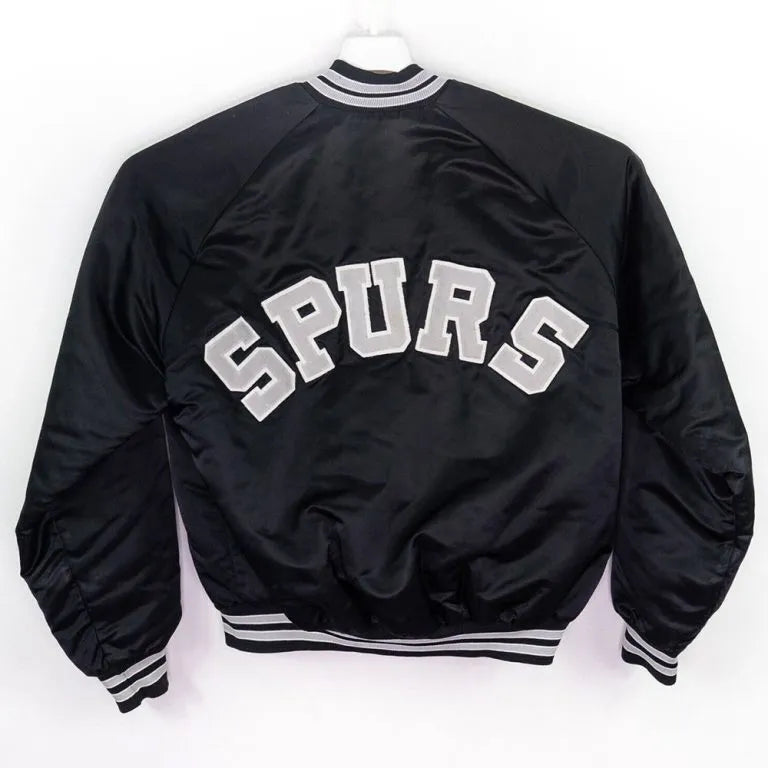 80’s San Antonio Spurs Scout I Full-Snap Varsity Black Satin Men's Bomber Jacket