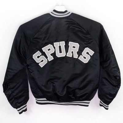 80’s San Antonio Spurs Scout I Full-Snap Varsity Black Satin Men's Bomber Jacket