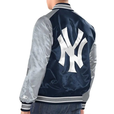 New York Yankees Renegade Full-Snap Varsity Navy/Silver Satin Men's Jacket