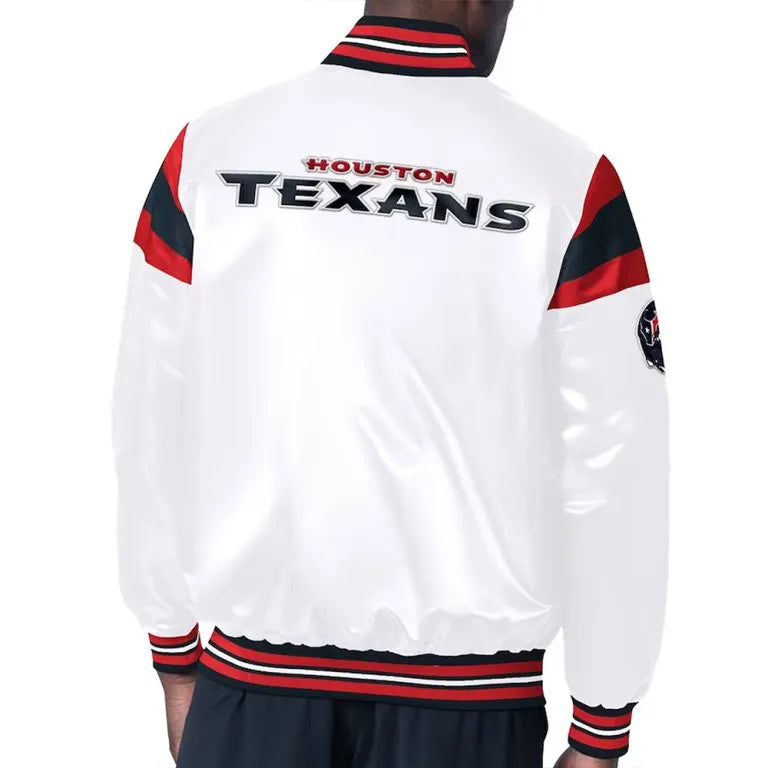 Houston Texan Midweight Full-Snap Varsity White Satin Men's Bomber Jacket