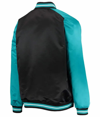 Charlotte Hornets Hardwood Classics Reload 3.0 Full-Snap Varsity Black and Teal Satin Men's Bomber Jacket