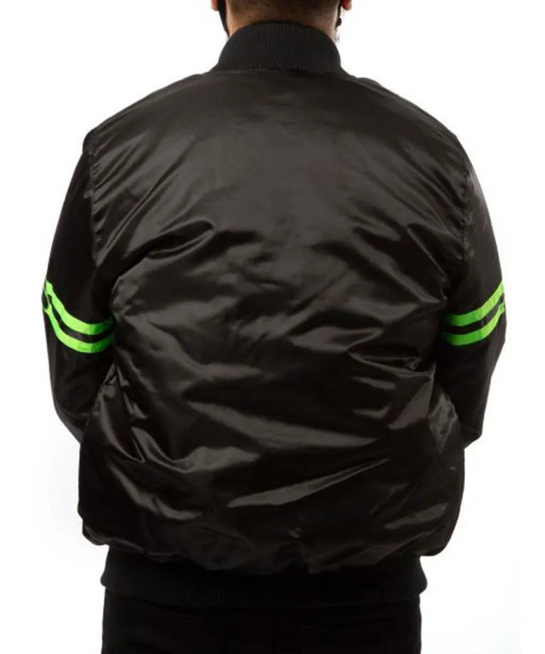 Seattle Seahawks Full-Snap Varsity Black Satin Men's Bomber Jacket