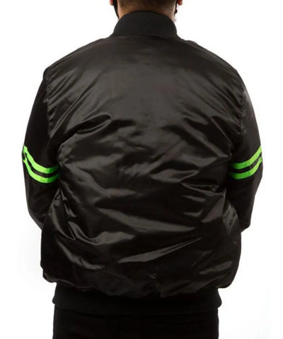 Seattle Seahawks Full-Snap Varsity Black Satin Men's Bomber Jacket