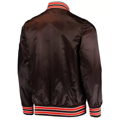 Cleveland Browns The Diamond Retro Full-Snap Varsity Brown Satin Men's Bomber Jacket
