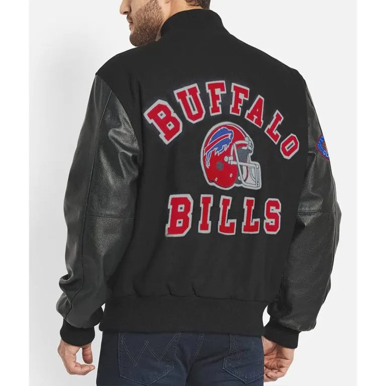 90’s Buffalo Bills Black Wool & Leather Sleeves Varsity Men's Letterman Jacket