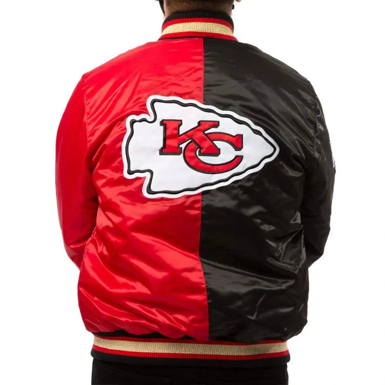 Kansas City Chiefs Full-Snap Varsity Red and Black Satin Men's Bomber Jacket