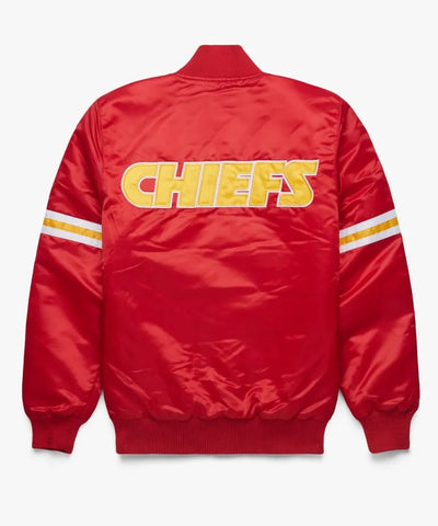 Kansas City Chiefs Full-Snap Varsity Red Satin Men's Bomber Jacket