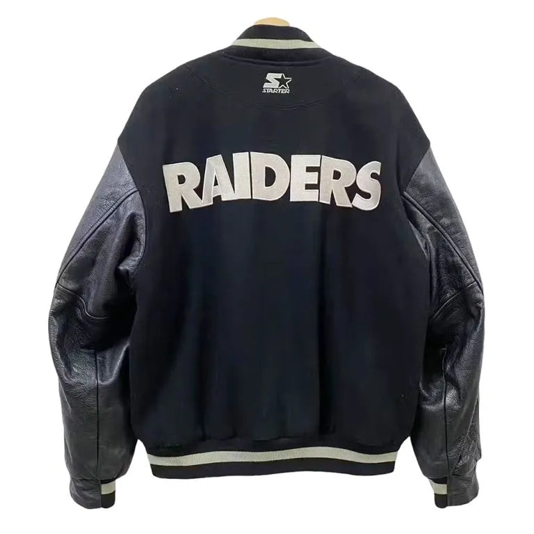 Los Vegas Raiders Ice Cube Black Wool and Genuine Leather Sleeves Men's Varsity Letterman Jacket