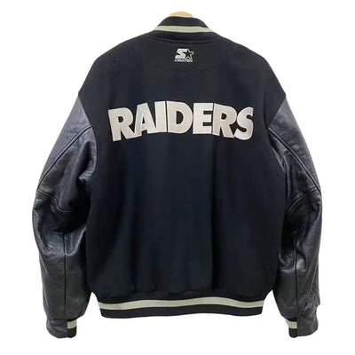 Los Vegas Raiders Ice Cube Black Wool and Genuine Leather Sleeves Men's Varsity Letterman Jacket