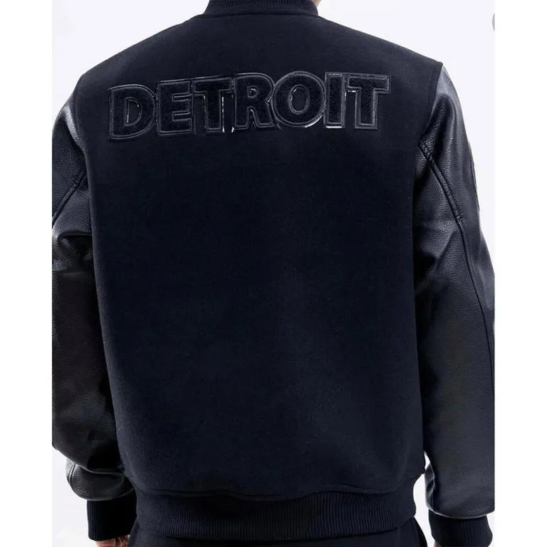 Detroit Lions Black Wool & Genuine Leather Sleeves Men's Varsity Letterman Jacket
