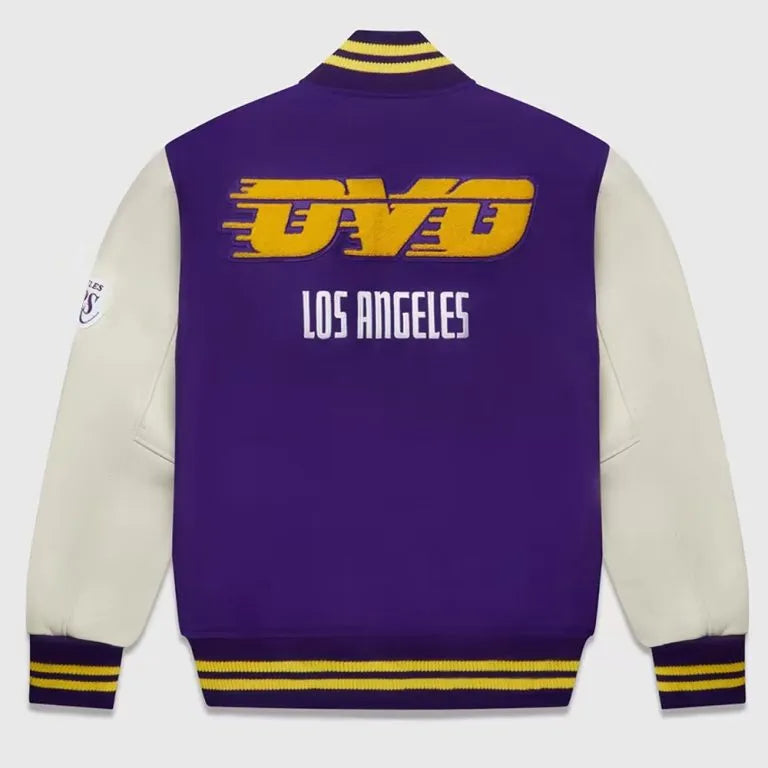 OVO Los Angeles Lakers Varsity Purple Wool & White Genuine Leather Sleeves Men's Letterman Jacket