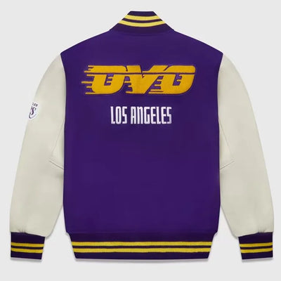OVO Los Angeles Lakers Varsity Purple Wool & White Genuine Leather Sleeves Men's Letterman Jacket