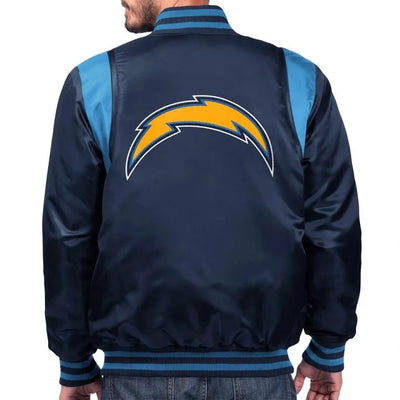 Los Angeles Chargers The Prime Full-Snap Varsity Blue Satin Men's Bomber Jacket