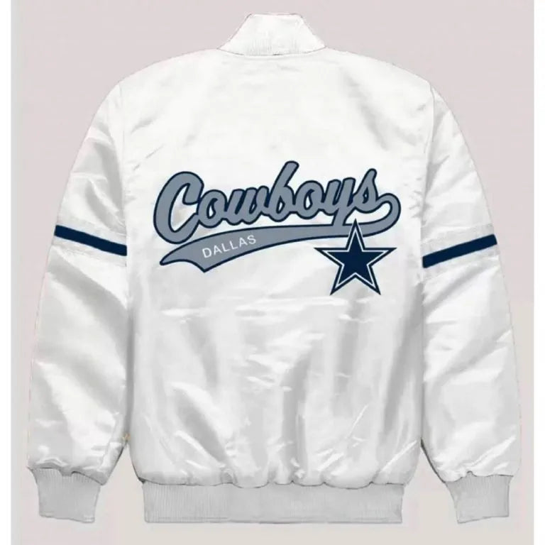 Dallas Cowboys Full-Snap Varsity Striped White Satin Men's Bomber Jacket
