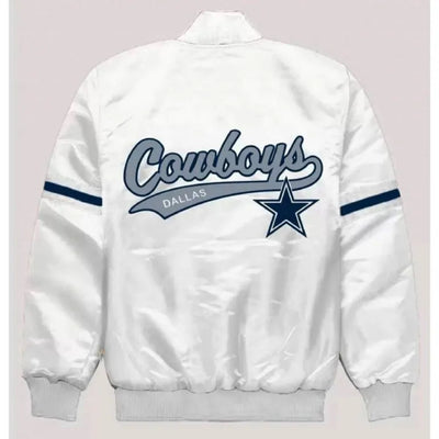 Dallas Cowboys Full-Snap Varsity Striped White Satin Men's Bomber Jacket