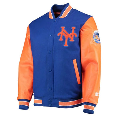 New York Mets 35th Anniversary Varsity Royal Blue Wool & Orange Leather Men's Jacket