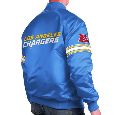 Los Angeles Chargers The Pick and Roll Full-Snap Varsity Powder Blue Satin Men's Bomber Jacket