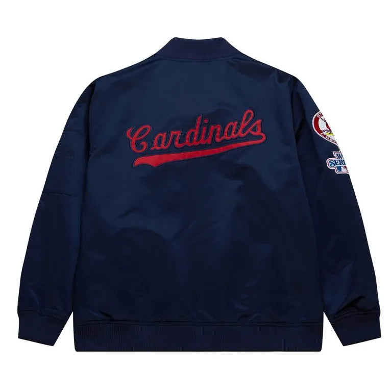 St. Louis Cardinals Vintage Logo Bomber Full-Zip Lightweight Navy Blue Satin Men's Jacket