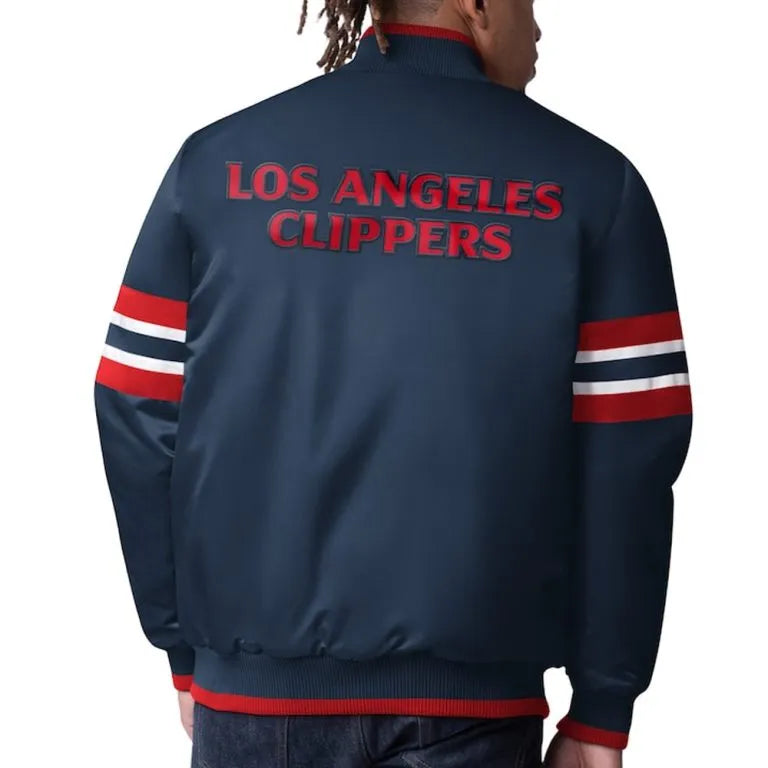Los Angeles Clippers Scout I Full-Snap Varsity Navy blue Satin Men's Bomber Jacket