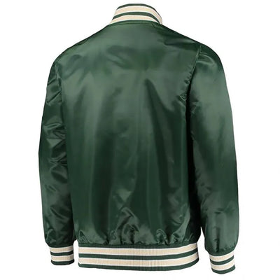 Milwaukee Bucks The Diamond Hunter Full-Snap Varsity Green Satin Men's Bomber Jacket