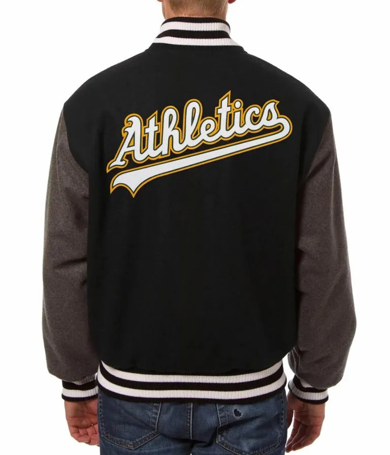 Oakland Athletics Two Tone Black and Gray Varsity Letterman Wool Men's Jacket