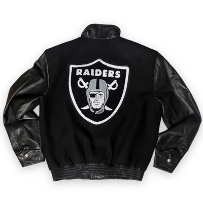 Los Vegas Raiders Black Wool and Genuine Leather Sleeves Men's Varsity Letterman Jacket