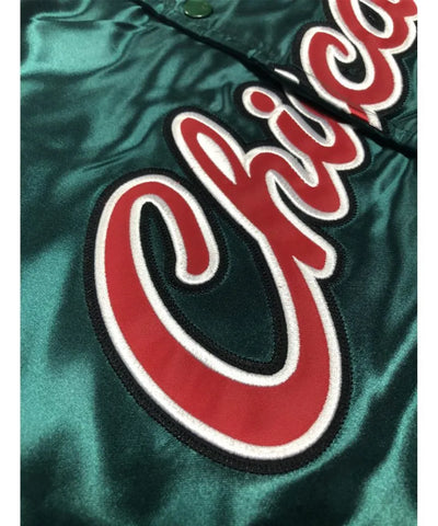Chicago Bulls Full-Snap Varsity Green Satin Men's Bomber Jacket