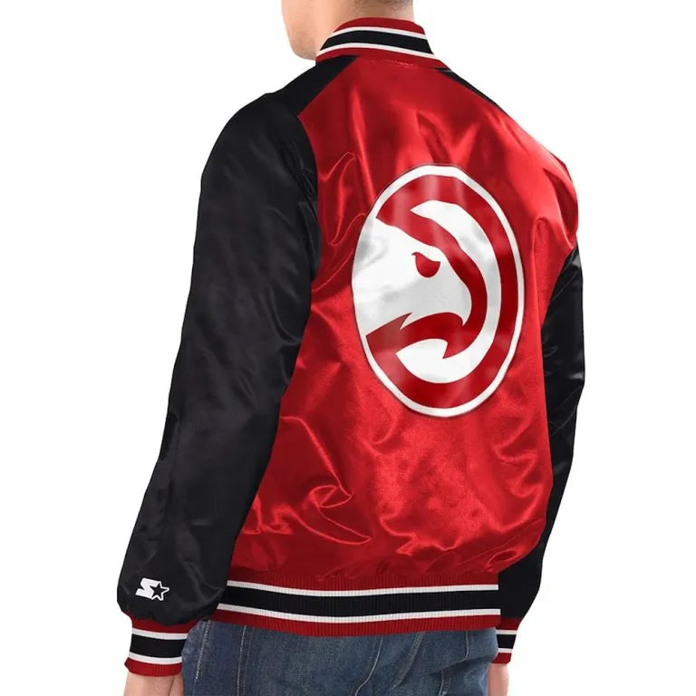 Atlanta Hawks Renegade Full-Snap Varsity Red and Black Satin Men's Bomber Jacket