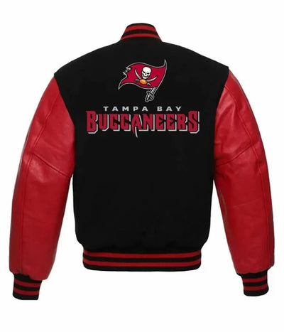 Tampa Bay Buccaneers Black Wool & Red Genuine Leather Sleeves Men's Varsity Letterman Jacket
