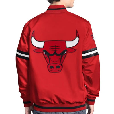 Chicago Bulls Scout Full-Snap Varsity Red Satin Men's Bomber Jacket