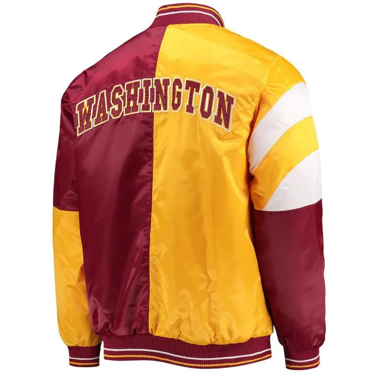 Washington Commanders Color Block Full-Snap Varsity Satin Men's Bomber Jacket