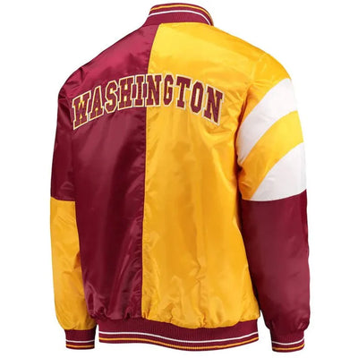 Washington Commanders Color Block Full-Snap Varsity Satin Men's Bomber Jacket