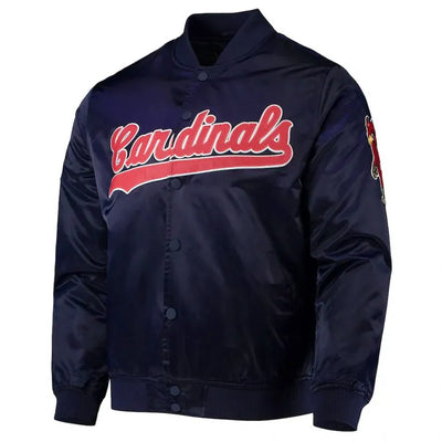 St. Louis Cardinals Wordmark Navy Blue Satin Bomber Full-Snap Men's Jacket