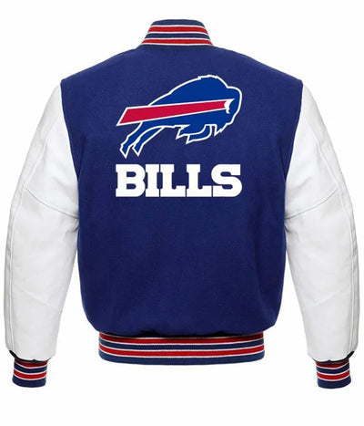 Buffalo Bills Blue Wool and White Leather Sleeves Varsity Men's Letterman Jacket