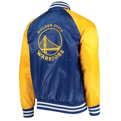 Golden State Warriors Full-Snap Varsity Blue and Yellow Satin Men's Bomber Jacket