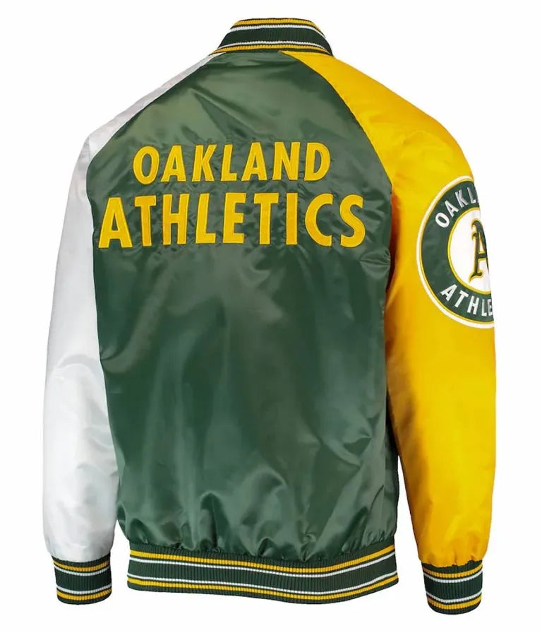 Oakland Athletics Reliever Raglan Full-Snap Green/Yellow Satin Men's Jacket