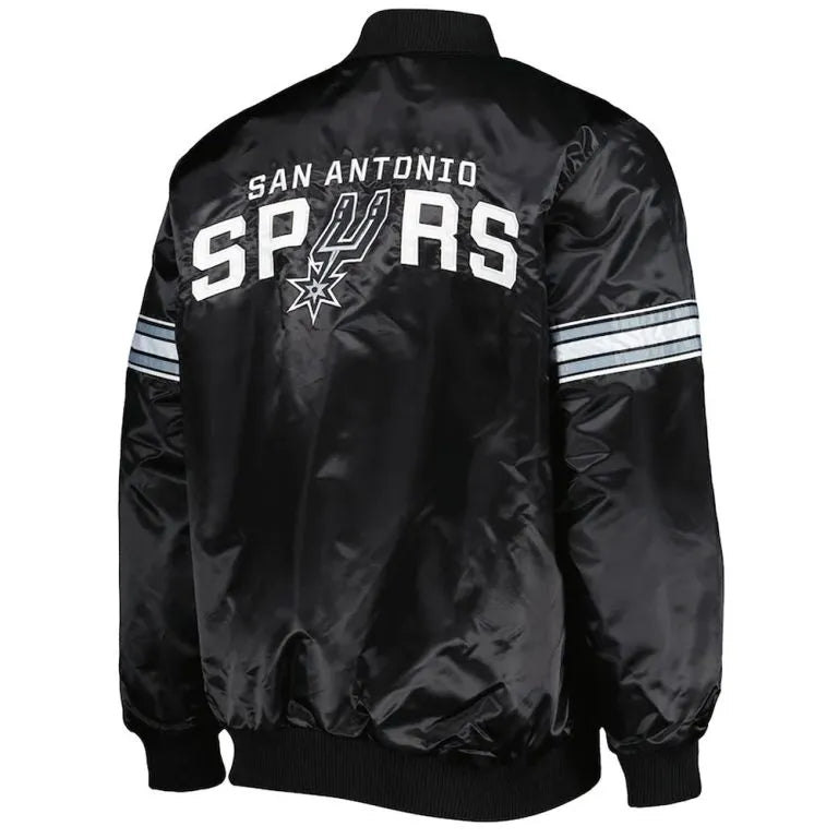 San Antonio Spurs Pick & Roll Full-Snap Varsity Black Satin Men's Bomber Jacket