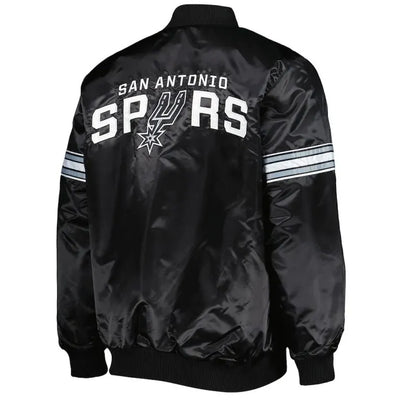 San Antonio Spurs Pick & Roll Full-Snap Varsity Black Satin Men's Bomber Jacket