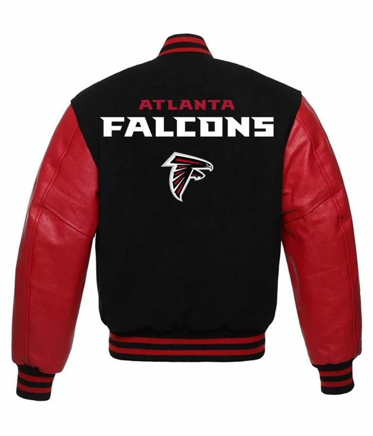 Atlanta Falcons Varsity Black Wool & Red Genuine Leather Sleeves Men's Letterman Jacket